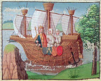 Ludvig VII på vej til Det Hellige Land med nogle cisterciensermunke i 1145, miniature fra 