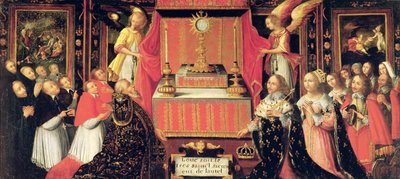 Ludvig XIII (1601-43) Anne af Østrig (1601-66) Infanta af Spanien og Gaston de France (1608-60) hertug af Orleans før det hellige sakramente af French School