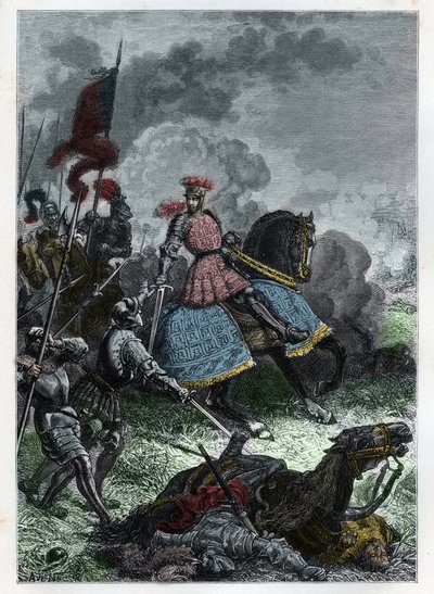 Ludvig XII i slaget ved Agnadel nær Crema i Lombardiet vundet af kongen over venitianerne den 14. maj 1509 - Slaget ved Agnadello - Ludvig XII af Frankrig besejrer venetianerne - gravering fra "" L