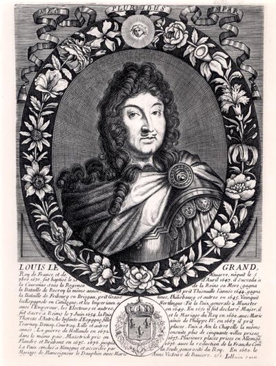 Ludvig XIV (1638-1715) Konge af Frankrig, ca. 1680 (gravering) (s/h foto) af French School