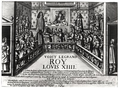 Ludvig XIV (1638-1715) udøver retfærdighed (xylograf) (bw foto) af French School