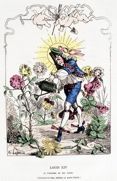 Ludvig XIV forklædt som gartner - i "" Histoire de France Tintamarresque"" af Touchatout af French School