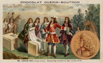 Ludvig XIV af Frankrig fører tilsyn med opførelsen af Versailles-slottet (chromolitho) af French School
