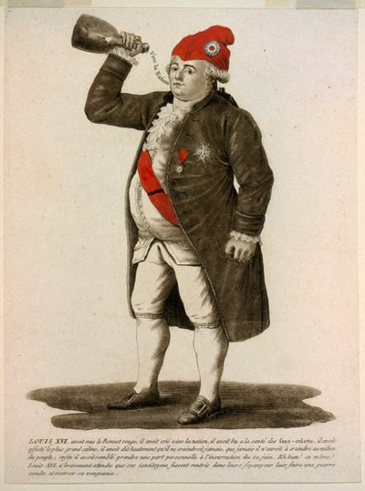 Louis XVI iført den røde kasket og græder 