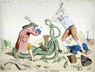 Lave skatter: Den tredje stat besejrer skatten - "Hydra de lerne" - en revolutionær tegneserie, omkring 1789 af French School