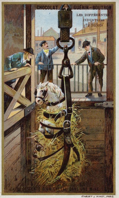 Sænke en hest ned i en mine (chromolitho) af French School
