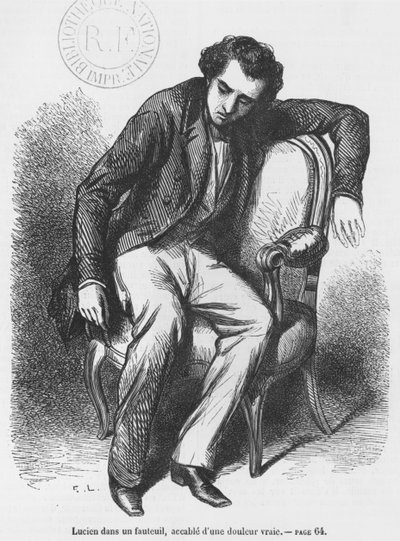 Lucien de Rubempre overvældet af sorg, illustration fra 