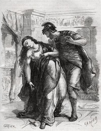 Lucreces død: Lucrece (Lucrezia, Lucretia, romersk dame fra det 6. århundrede f.Kr.) blev offer for vold af sin fætter Sextus Tarquin, søn af Tarquin den Superb. Hun begik selvmord foran sin mand, Lucius Tarquinius Collatinus, kendt som Ta af French School