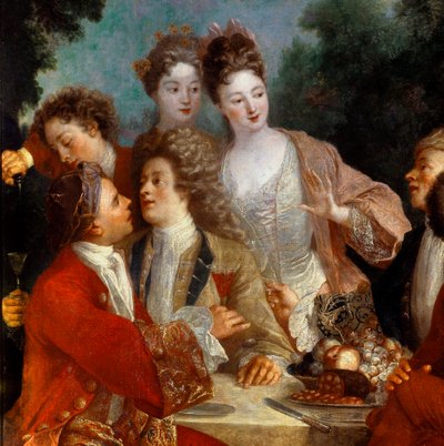 Frokost i Parc Des nobles ved en landbanket. Detalje af maleriet af det 18. århundredes franske skole. Orleans Museum of Fine Arts af French School