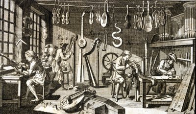 Luthiers værksted. Gravering - i Encyclopedia of Diderot and D