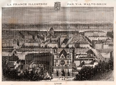 Lyon - indgravering i "La France illustrée: geografi, historie, statistisk administration" af V.A. Malt-Brown. 1884 af French School