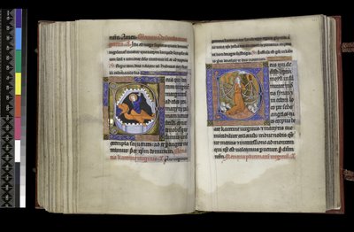 MS 300 f.206v-207r, Valgret til Skt. Margaret og Stemmeret til Skt. Catherine, fra Isabellas Salter og Timer, Paris, ca. 1265-70 (pen & blæk og tempera på pergament) af French School