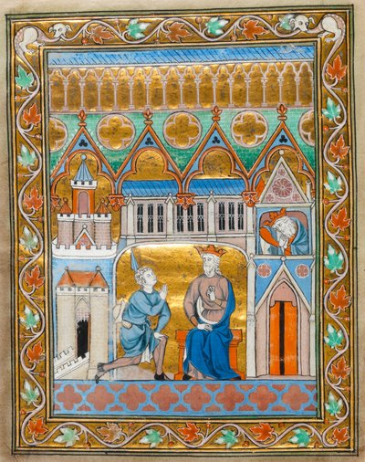 MS 300 fol.VIIi Kong David modtager nyheden om Absaloms død, fra Isabelle af Frankrigs psaltertimer, ca. 1255 af French School