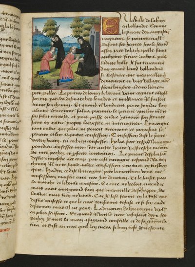 MS Hunter 252 016r Side fra Hundred New News, c.1461-62 af French School