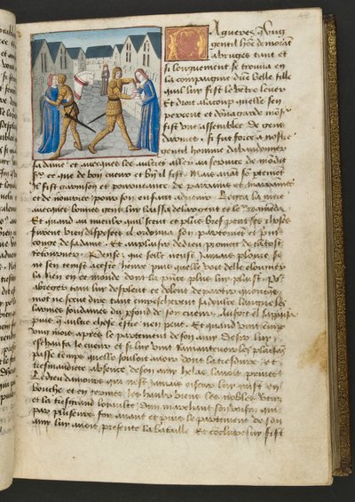 MS Hunter 252 048r Side fra Hundred New News, c.1461-62 af French School