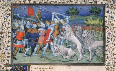 MS Royal 20 B.XX fol.50v Alexander den Store (356-323 f.Kr.) kampe med hvide løver, fra 