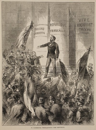 M. Gambetta proklamerer republikken, september 1870, illustration fra Cassells historie om krigen mellem Frankrig og Tyskland, 1870-1871 af French School