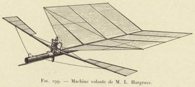 Flying Machine af M L Hargrave (gravering) af French School