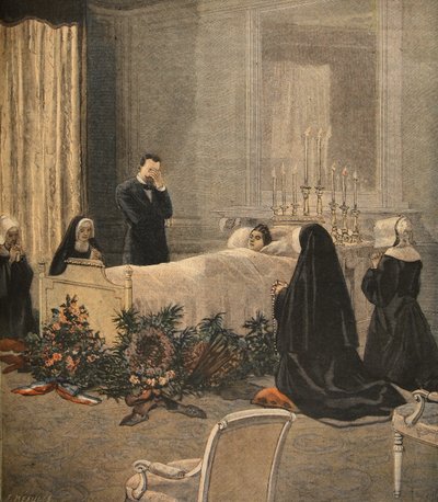 Madame Carnot på sit dødsleje, illustration fra Le Petit Journal: Supplement illustre, 16. oktober 1898 af French School