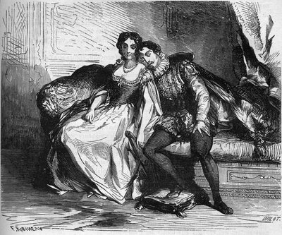 Madame de Sauve, der optrådte for dronning Catherine de Medicis, forførte kong Henrik af Navarra (1553-1610). Indstik i "Prostitutionens og udskejelsens historie blandt alle verdens folkeslag fra oldtiden til i dag" af Dr. Th. -F. Debray. 1879. af French School