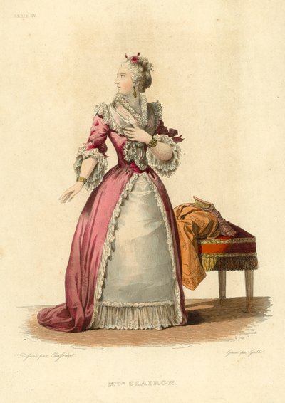 Mademoiselle Clairon (farvet gravering) af French School