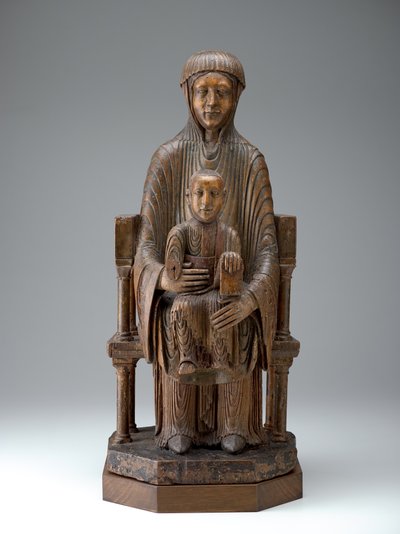 Madonna og barn i majestæt, ca. 1150-1200 (træ, spor af polykrom) af French School