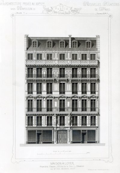 Hus til leje, nr. 3 Rue de la Paix, Paris; Privat arkitektur på C19th af French School