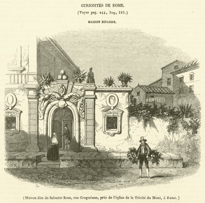Hus kaldet Salvator Rosa, Gregoriana Street, nær Bjergets Treenighedskirke, i Rom (gravering) af French School