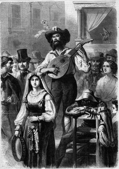 Mandolinspiller i en gade i Italien af French School