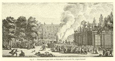 Pavens mannequin brændt i Palais-Royal den 16. april 1791 ifølge Bertault af French School