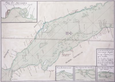 Manuscript Map of the Southern Portion of the Red Sea from the Horn of Africa and Yemen up to Jiddah, c.1740dani af French School