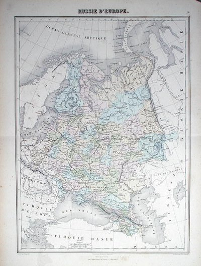 Kort, der forestiller det europæiske Rusland, ca. 1840 (farvet indgravering) af French School