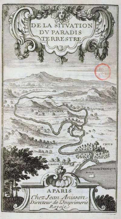Kort fra De La Situation du Paradis Terres, 1691 af French School