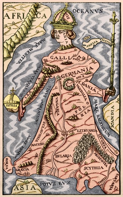 Kort over Europa, illustration fra Le Magasin Pittoresque, 1849 af French School