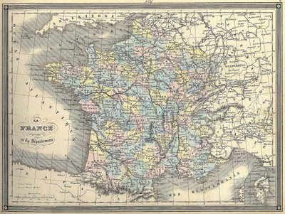 Kort over Frankrig - i "" Atlas universel"" af Vuillemin, ca. 1851 af French School