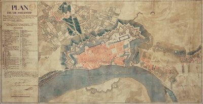 Kort over skader forårsaget af Rhinen, Düsseldorf, 1799 af French School