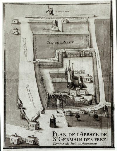Kort over klosteret Saint-Germain-des-Pres, 1713 (blæk og gouache på papir) af French School