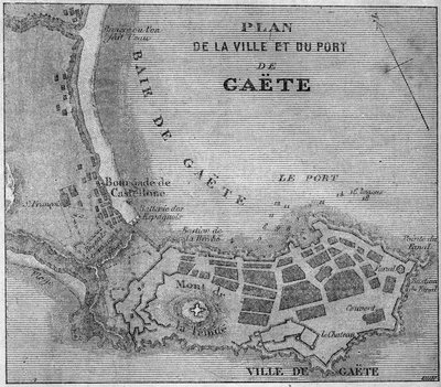 Kort over byen og havnen i Gaete (Gaeta), Italien af French School