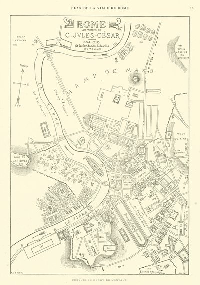 Kort over byen Rom på Julius Cæsars tid (gravering) af French School