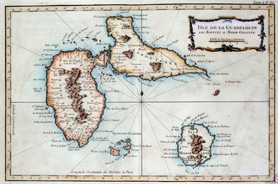 Kort over øen Martinique, øen Saintes og øen Marie Galante i Vestindien. Gravering af Chartres fra det 19. århundrede, Musee des Beaux Arts af French School