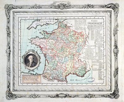 Kort over regioner og distrikter i Frankrig, kendt som Carte de Necker, 1789 af French School