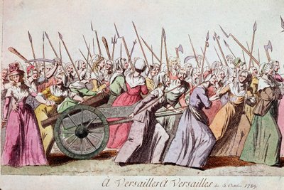 Kvinders march på Versailles, Paris, 5. oktober 1789 (gravering) af French School