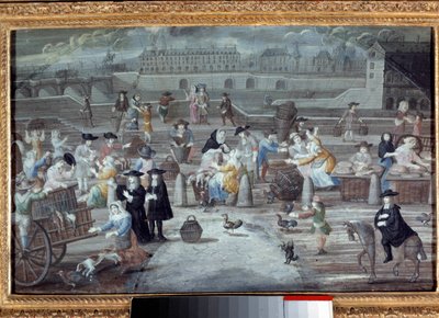 Fjerkræ- og brødmarch, quai des Grands Augustins i Paris i 1660. Anonymt fransk maleri af French School