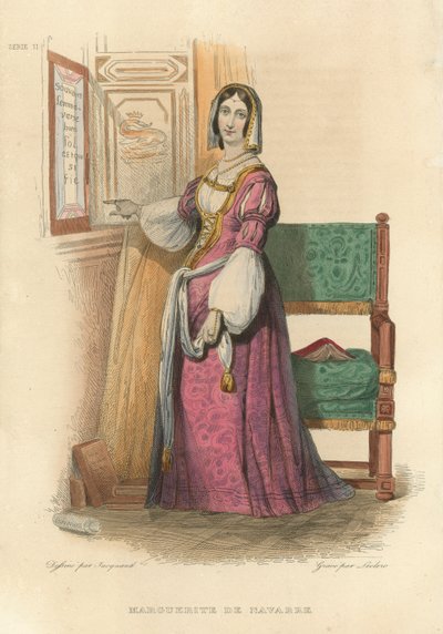 Marguerite de Navarre (farvet gravering) af French School