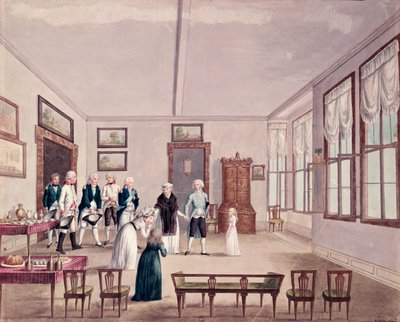 Marie-Therese-Charlotte de Bourbon, Madame Royale, møder sine kusiner kejser Frans II af Østrig og hans kone Maria Teresa i Wien efter hendes løsladelse i 1795 fra fængslet i Paris, ca. 1796 (wc) af French School
