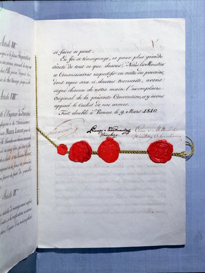 Ægteskabskontrakt mellem kejser Napoleon Bonaparte (1769-1821) og Marie-Louise (1791-1847) Wien, 9. marts 1810 af French School