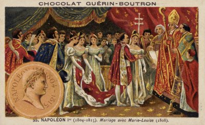 Ægteskab mellem Napoleon og Marie Louise af Østrig (chromolitho) af French School
