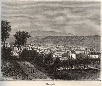 Marvejols - Lozere - Languedoc-Roussillon - indgravering i "La France illustrée: geografi, historie, statistisk administration" af V.-A. Malt brun. 1884 af French School