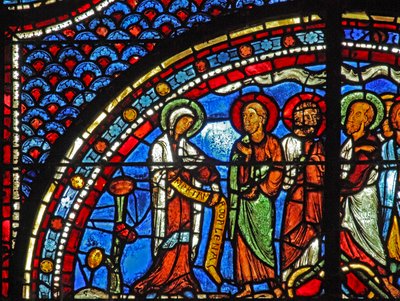 Mary Magdalene-vinduet: Maria fortæller disciplene om opstandelsen (w46) af French School