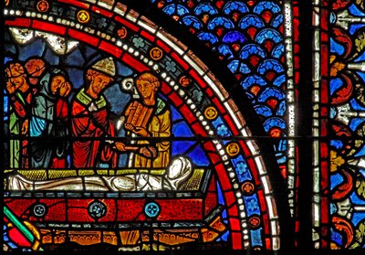 Mary Magdalene-vindue: gejstlige ved Lazarus begravelse (w46) af French School